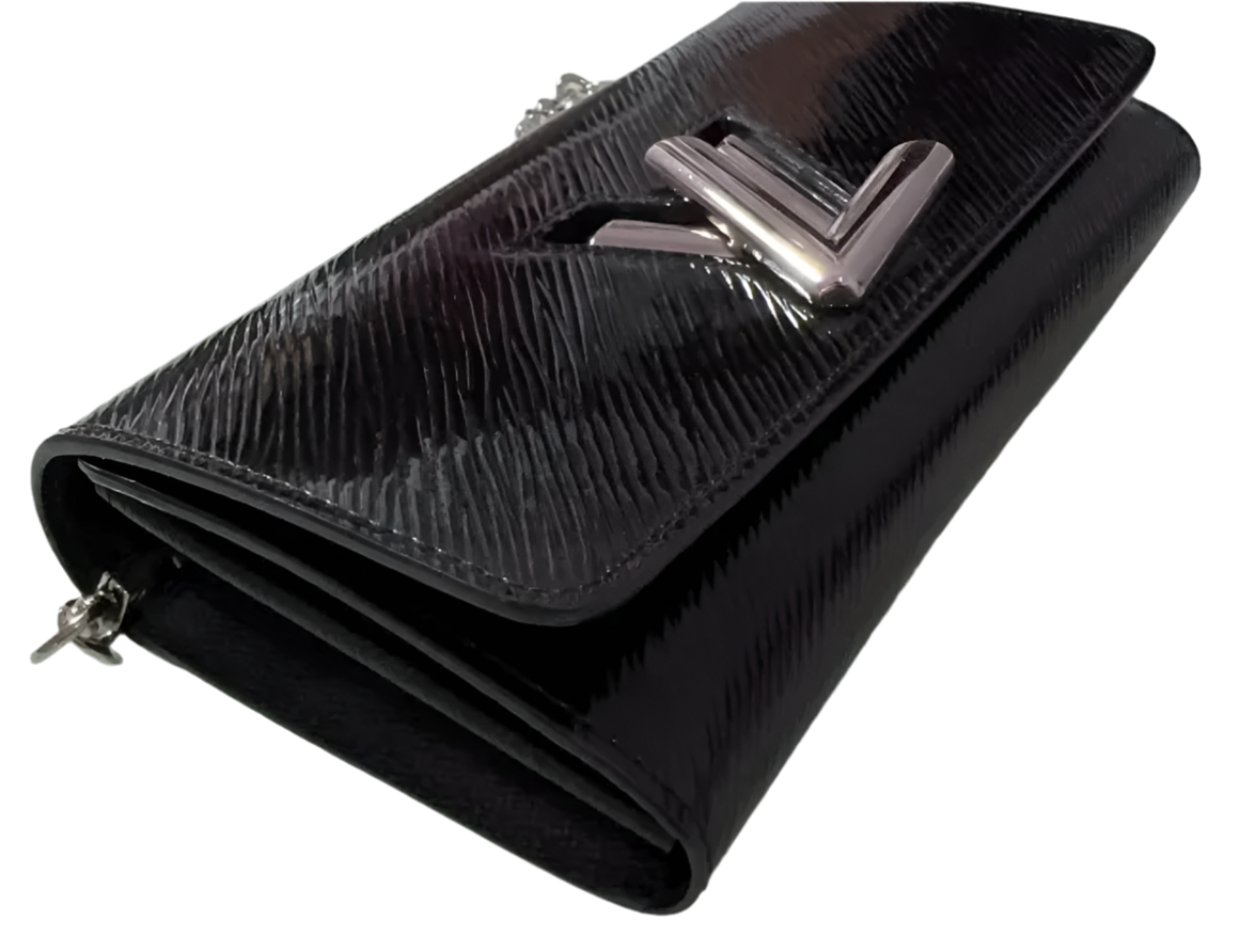 LOUIS VUITTON TWIST series water ripple leather silver buckle long clutch bag black