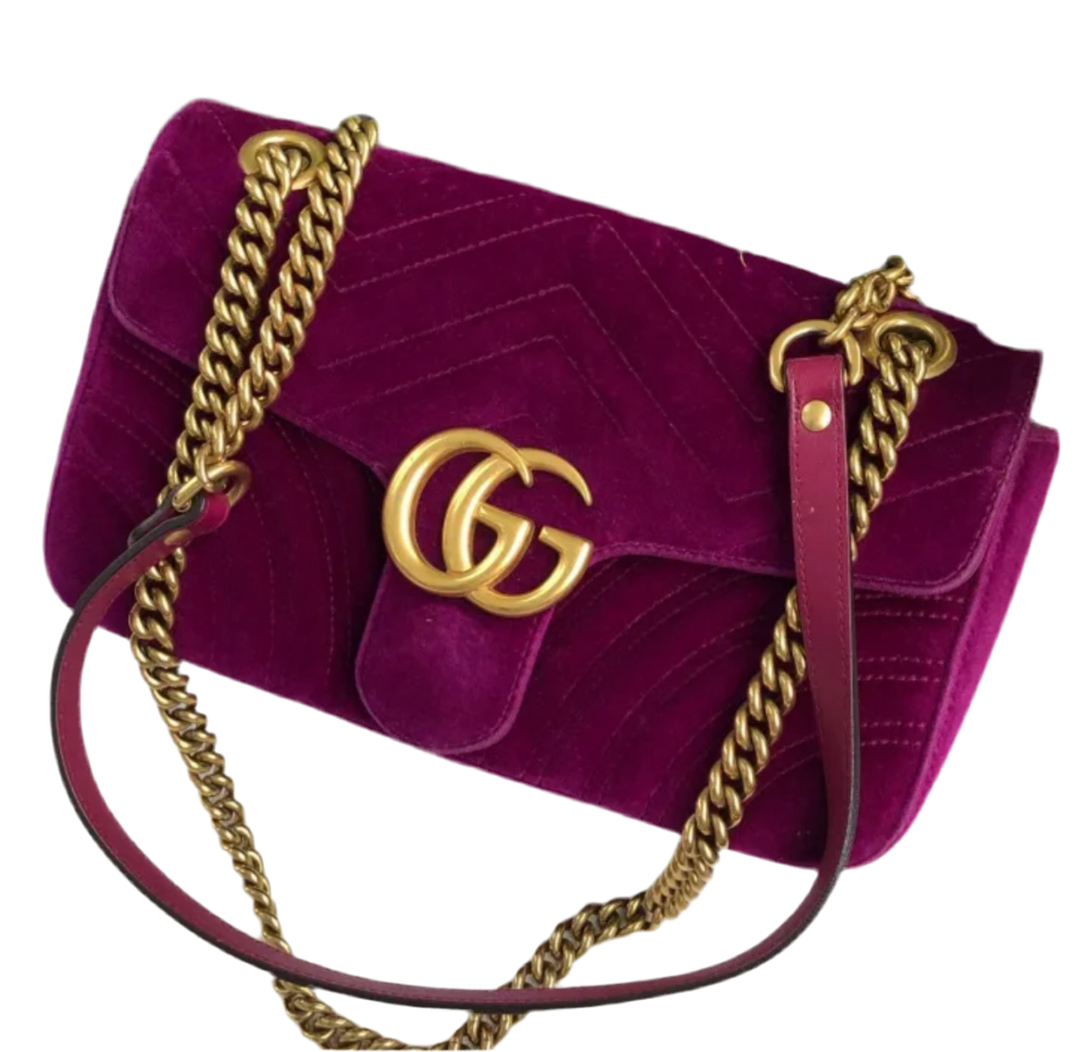 Gucci wavy velvet heart-shaped pattern double G handbag shoulder bag dark purple