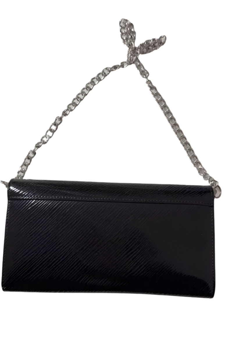 LOUIS VUITTON TWIST series water ripple leather silver buckle long clutch bag black