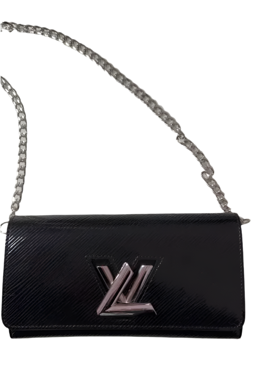 LOUIS VUITTON TWIST series water ripple leather silver buckle long clutch bag black