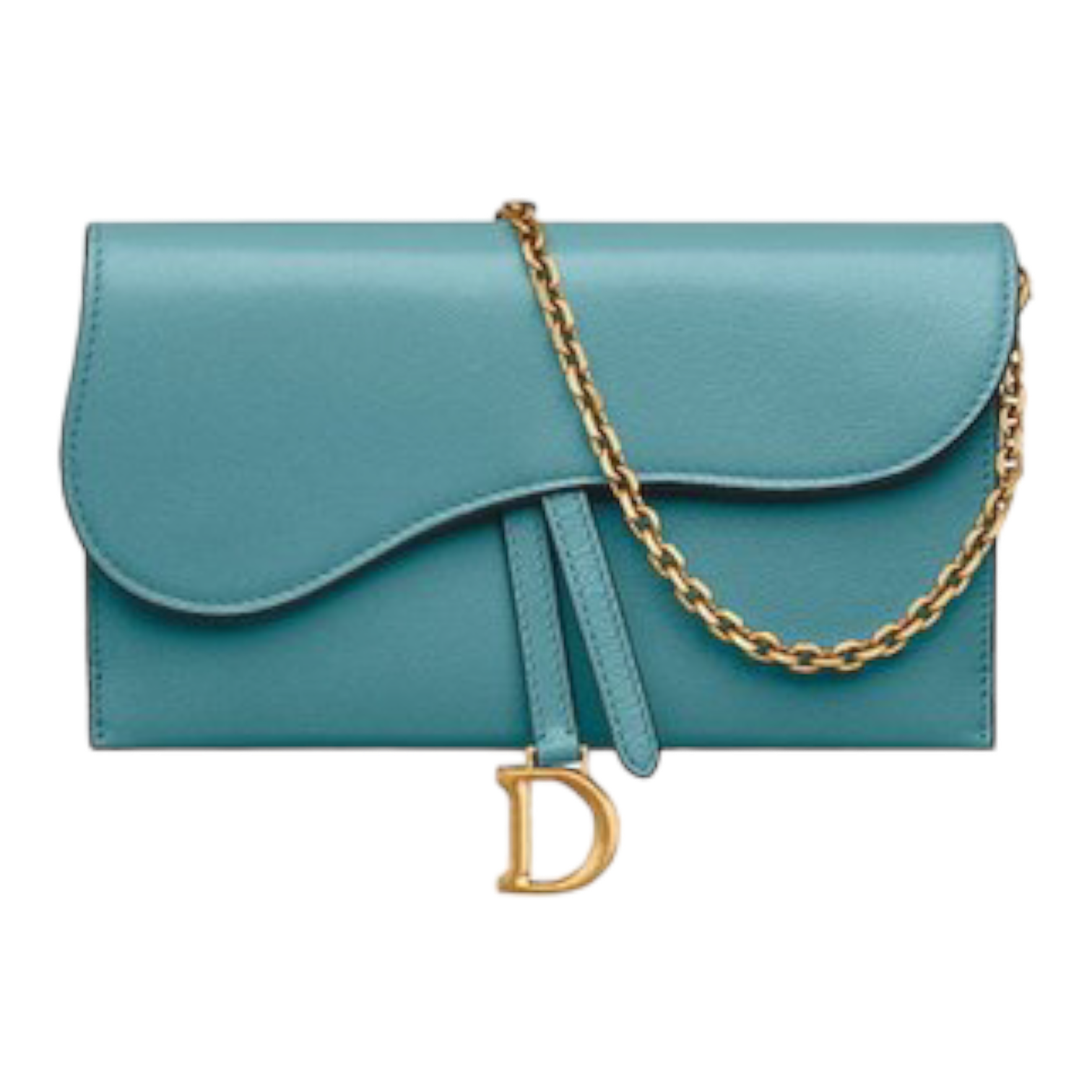 Dior Goatskin Saddle Long Wallet With Chain Cerulean Blue