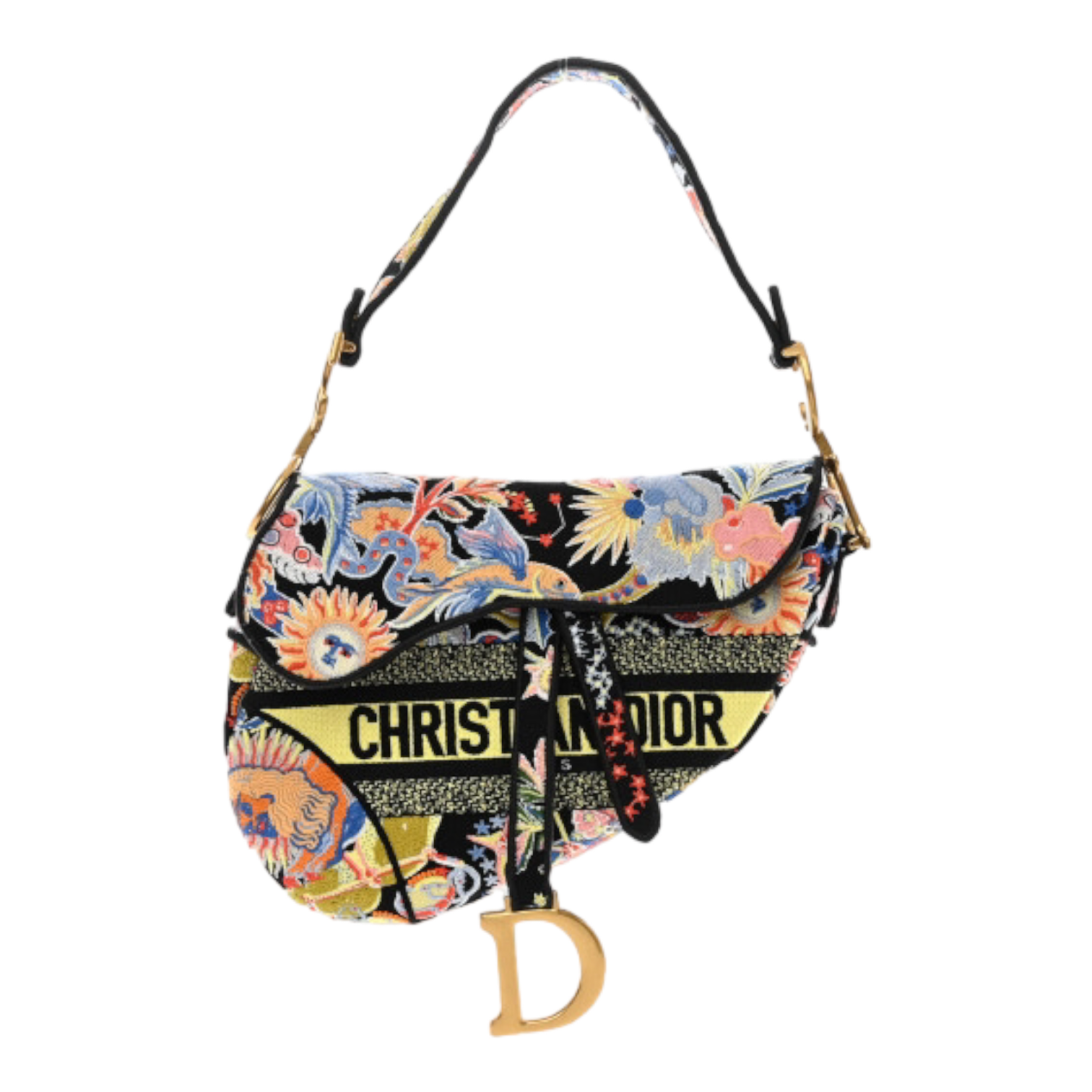 Dior Canvas Embroidered Zodiac Fantastico Saddle Bag Black Multicolor