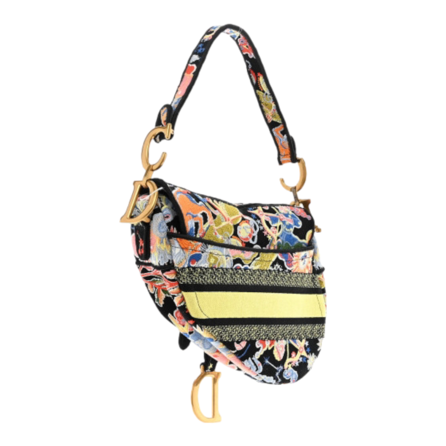 Dior Canvas Embroidered Zodiac Fantastico Saddle Bag Black Multicolor