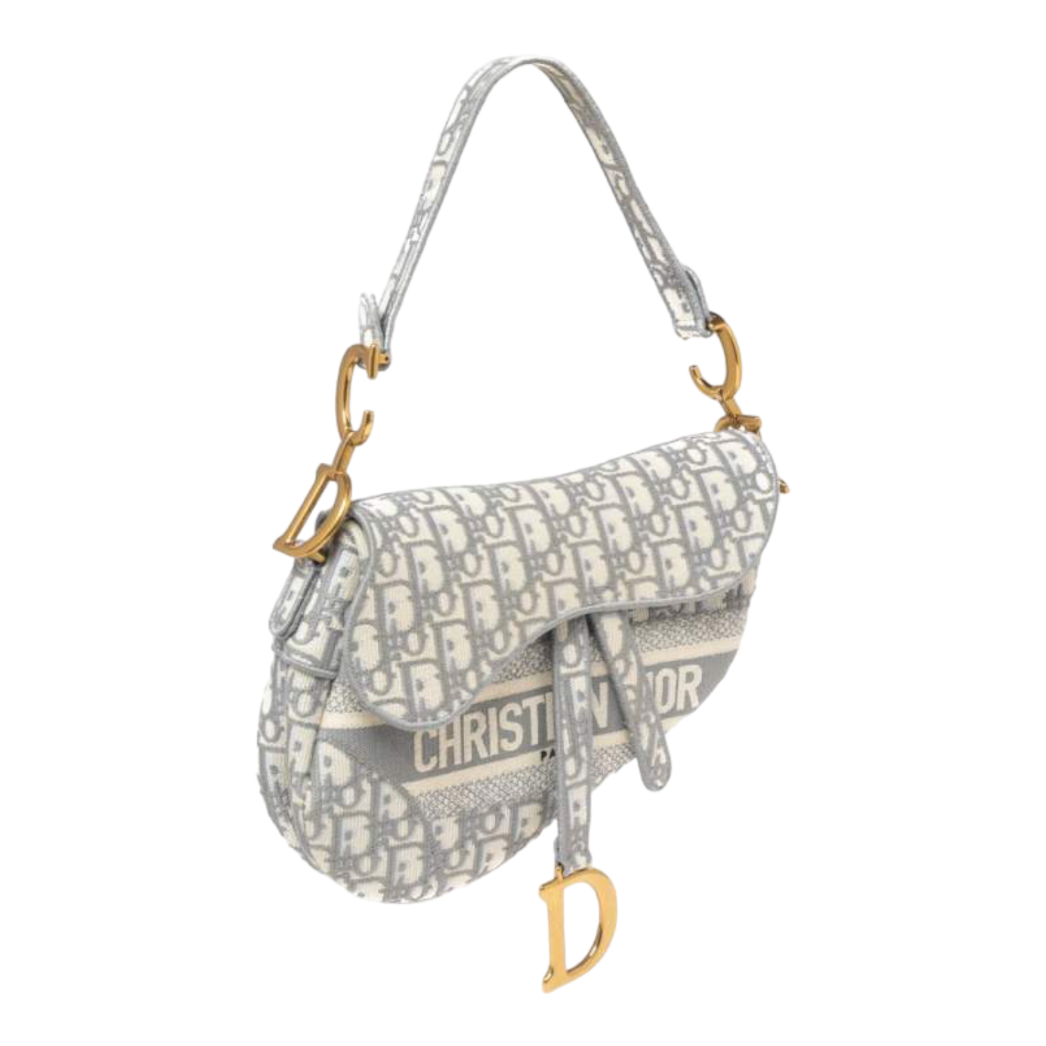 Dior Grey/White Oblique Embroidered Canvas Saddle Bag