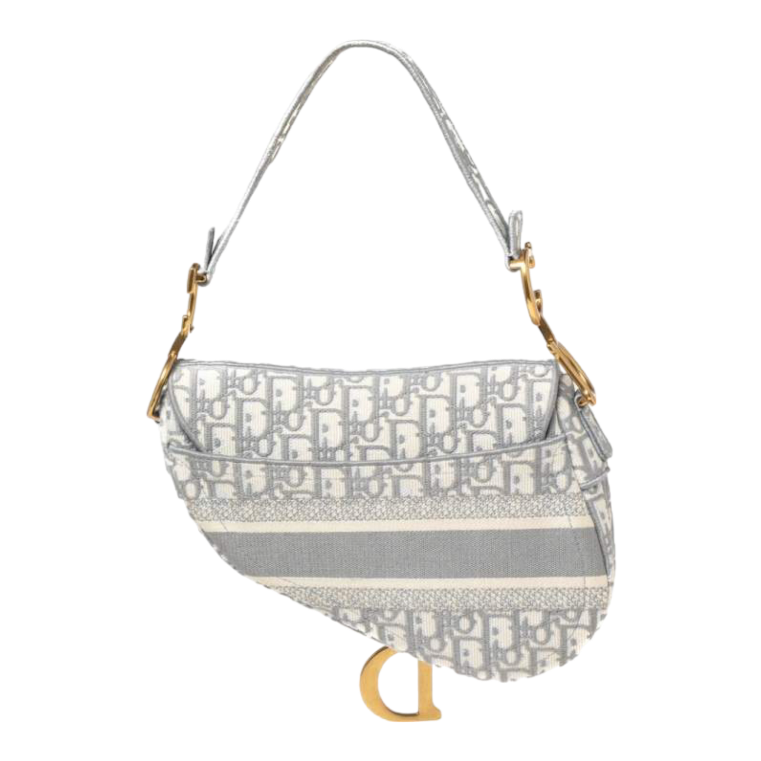 Dior Grey/White Oblique Embroidered Canvas Saddle Bag