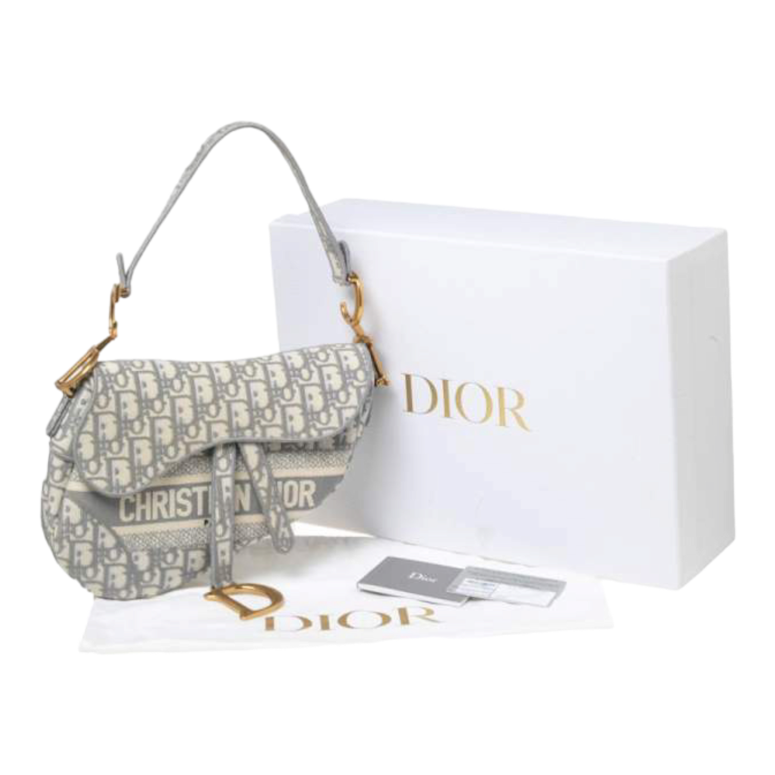 Dior Grey/White Oblique Embroidered Canvas Saddle Bag