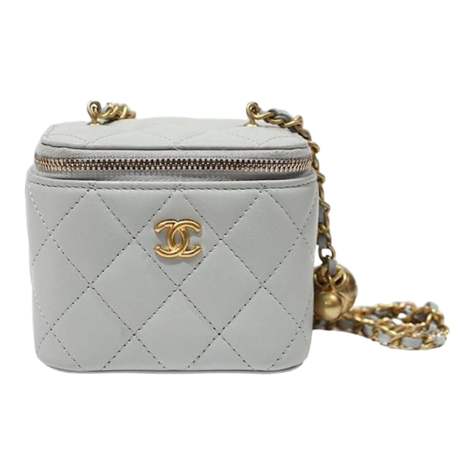 Chanel Micro Vanity Case In Pearl Gray Quilted Leather