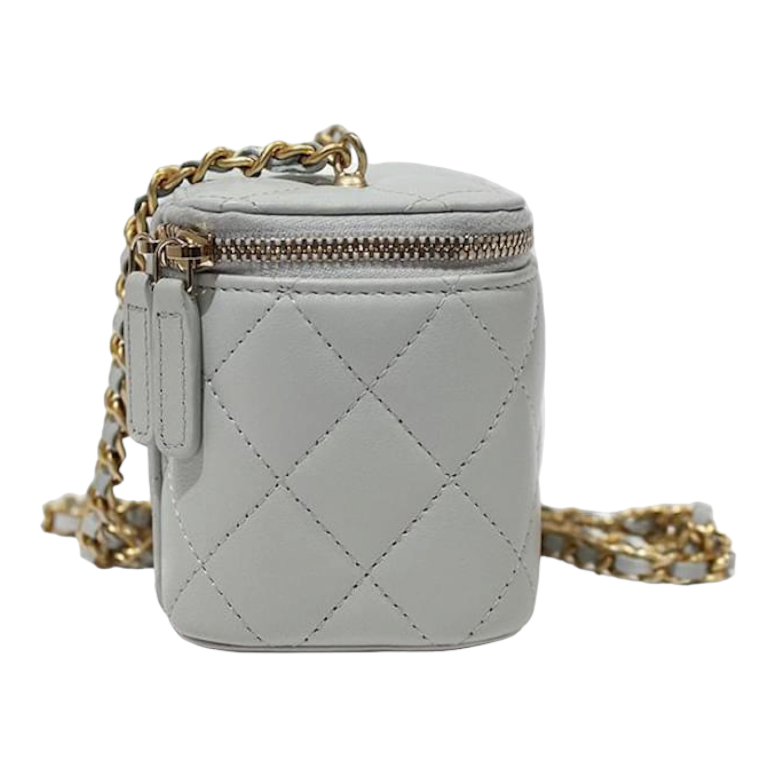 Chanel Micro Vanity Case In Pearl Gray Quilted Leather