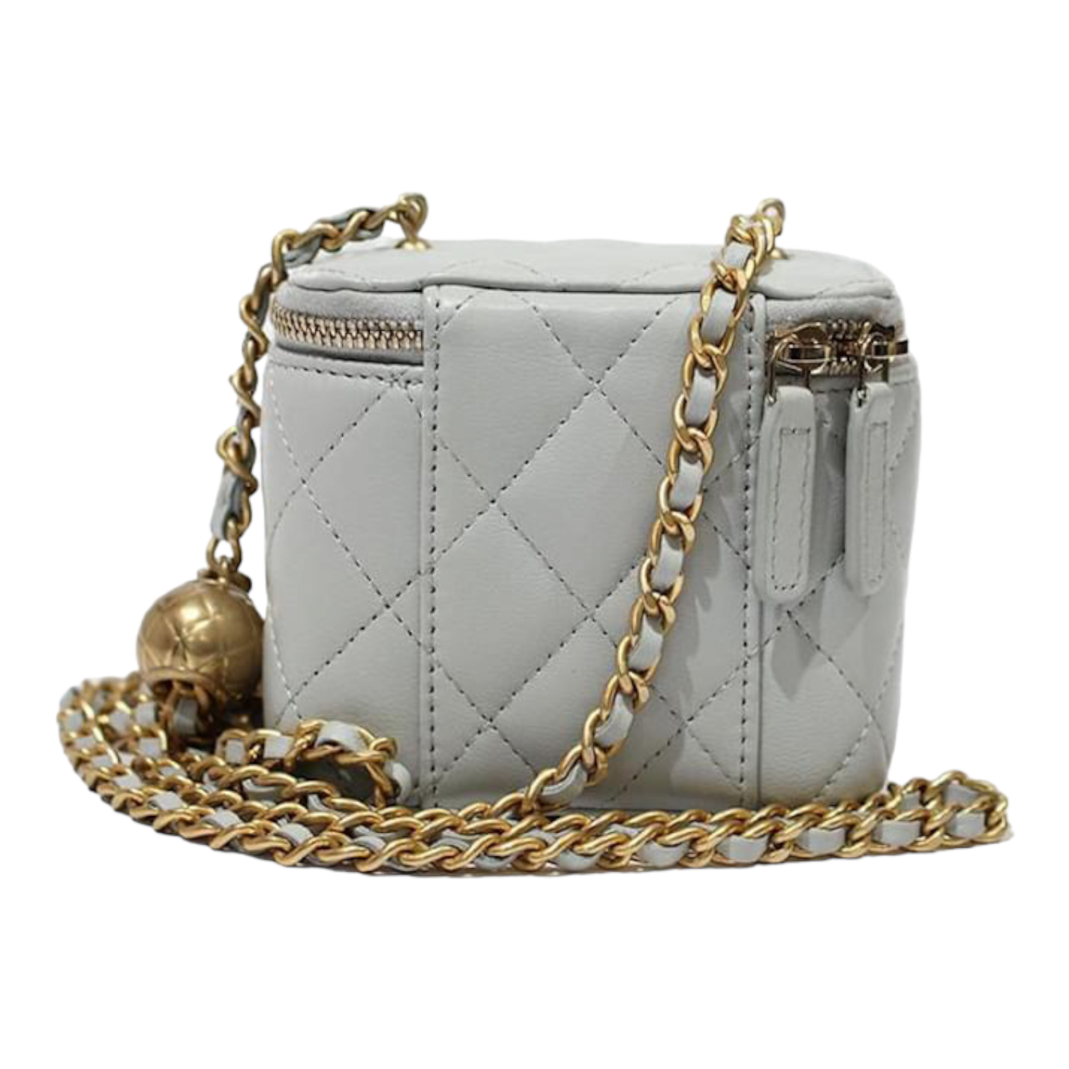 Chanel Micro Vanity Case In Pearl Gray Quilted Leather