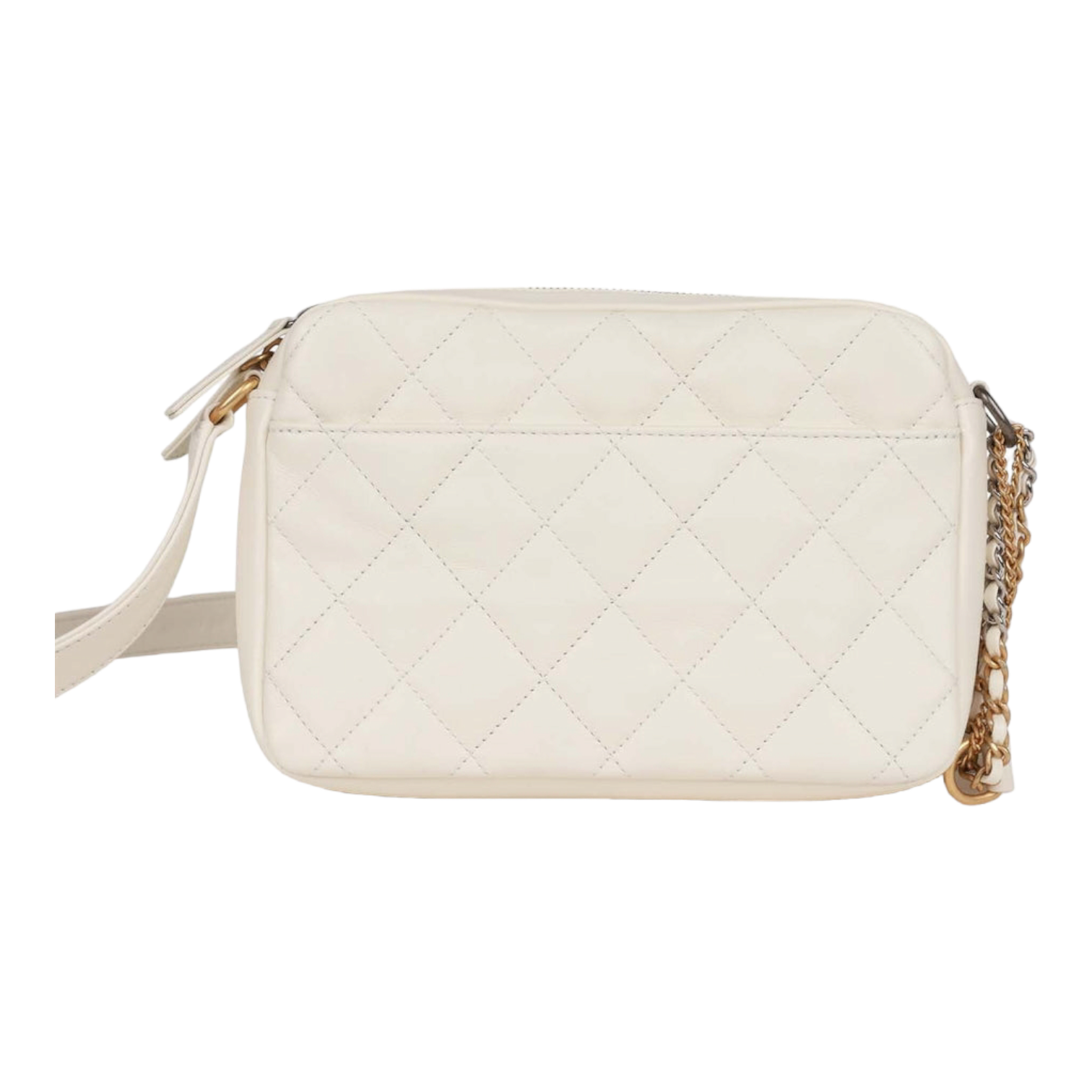 Chanel Small Camera Bag White Calfskin Mixed Metal Hardware