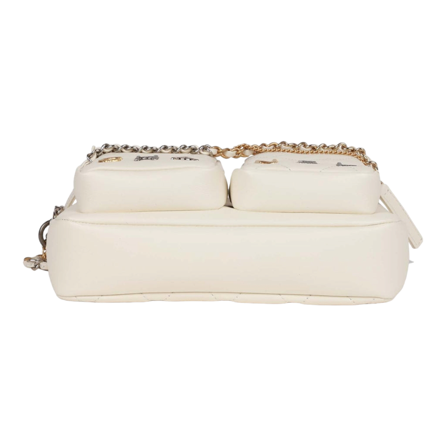 Chanel Small Camera Bag White Calfskin Mixed Metal Hardware