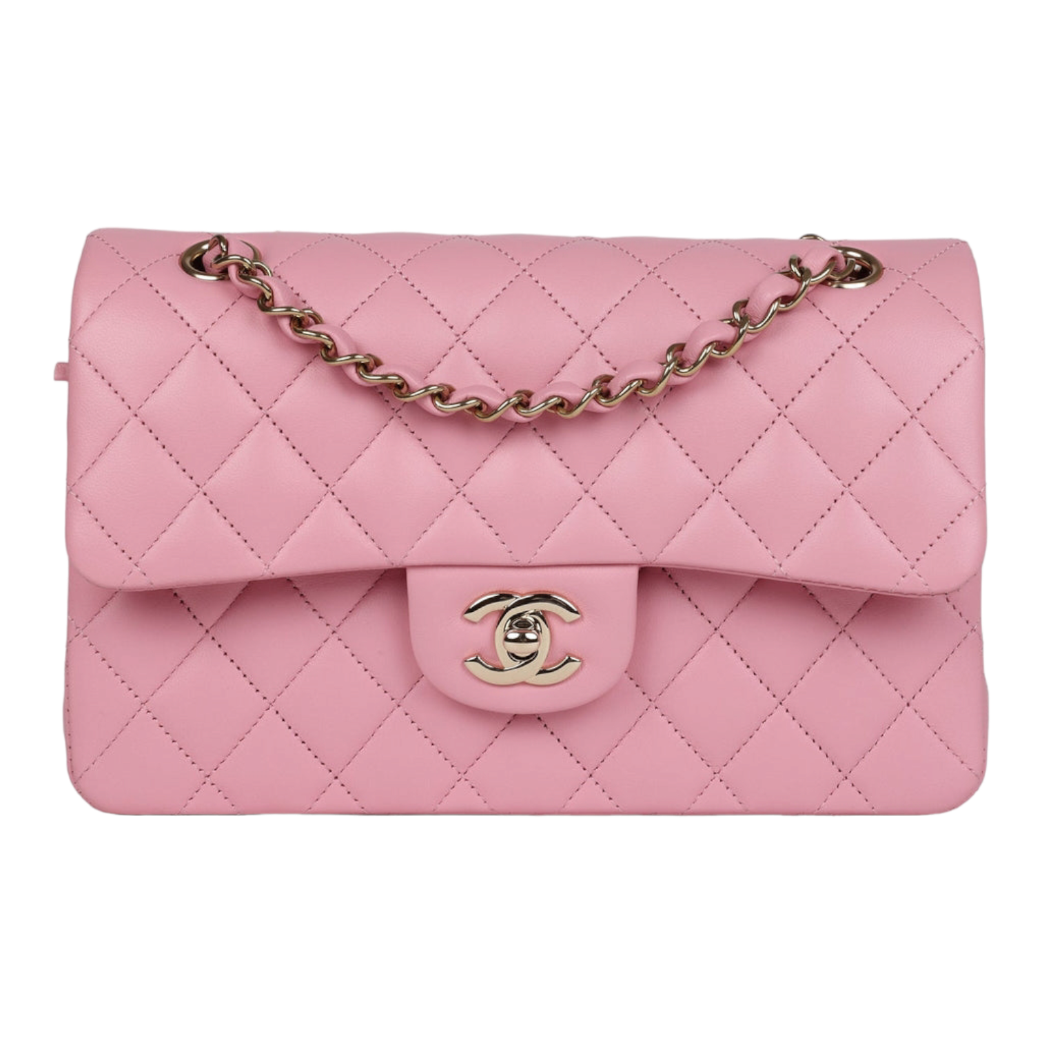 Chanel Small Classic Double Flap Dark Pink Lambskin Light Gold Hardware