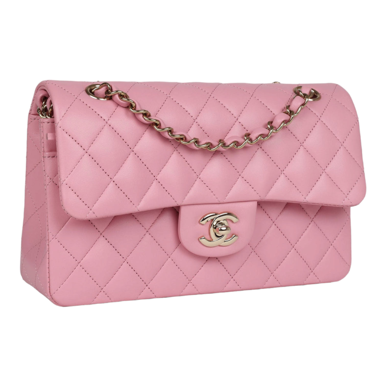 Chanel Small Classic Double Flap Dark Pink Lambskin Light Gold Hardware