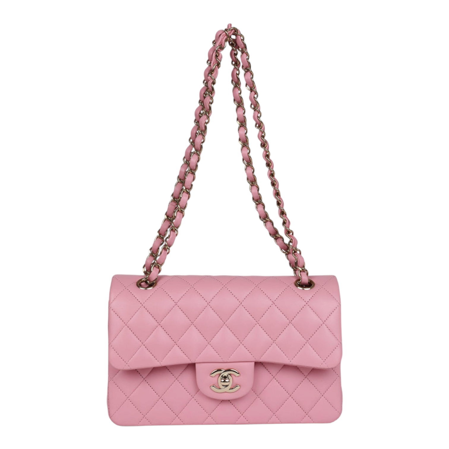 Chanel Small Classic Double Flap Dark Pink Lambskin Light Gold Hardware