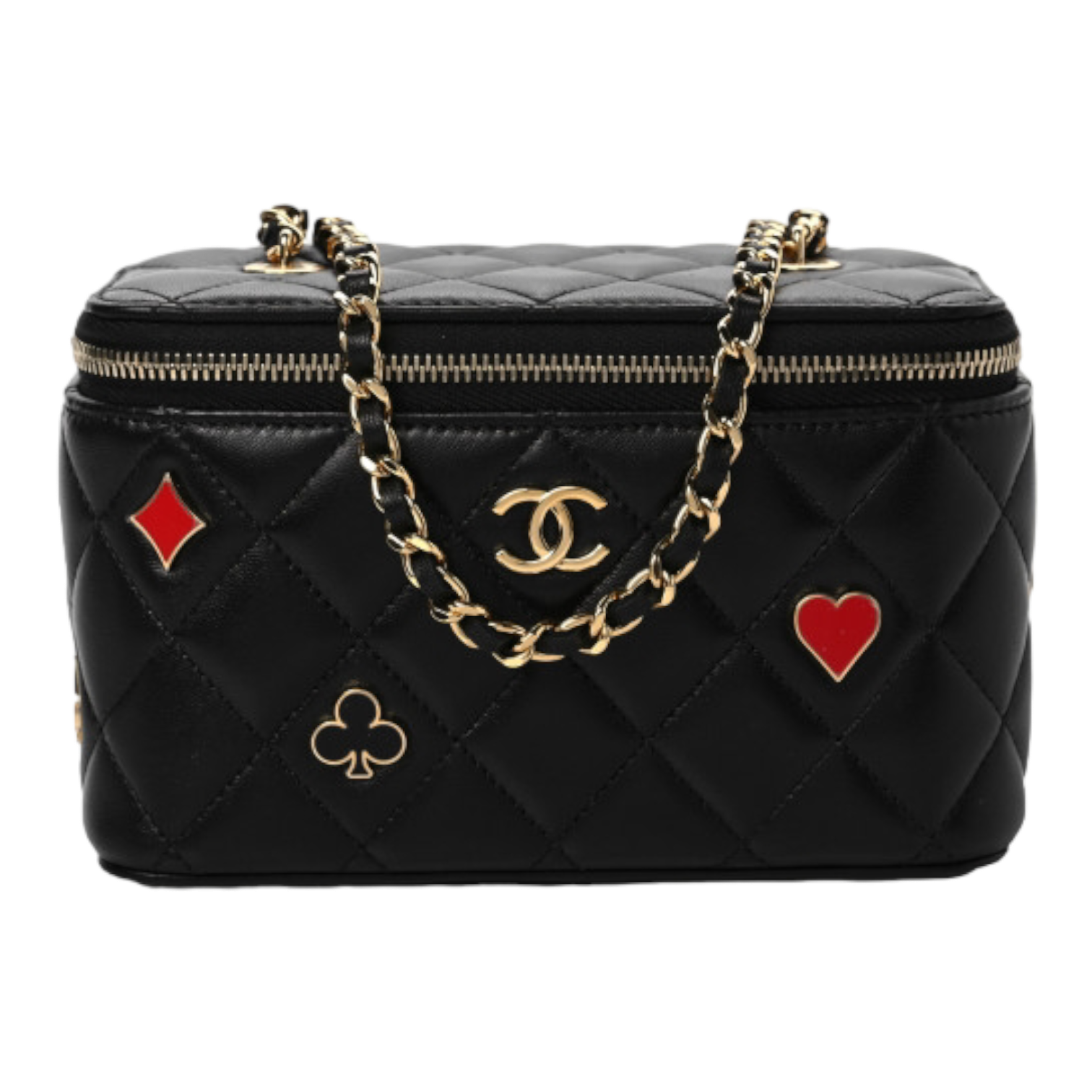 Chanel Lambskin Quilted Enamel Coco Casino Small Vanity Case With Chain Black