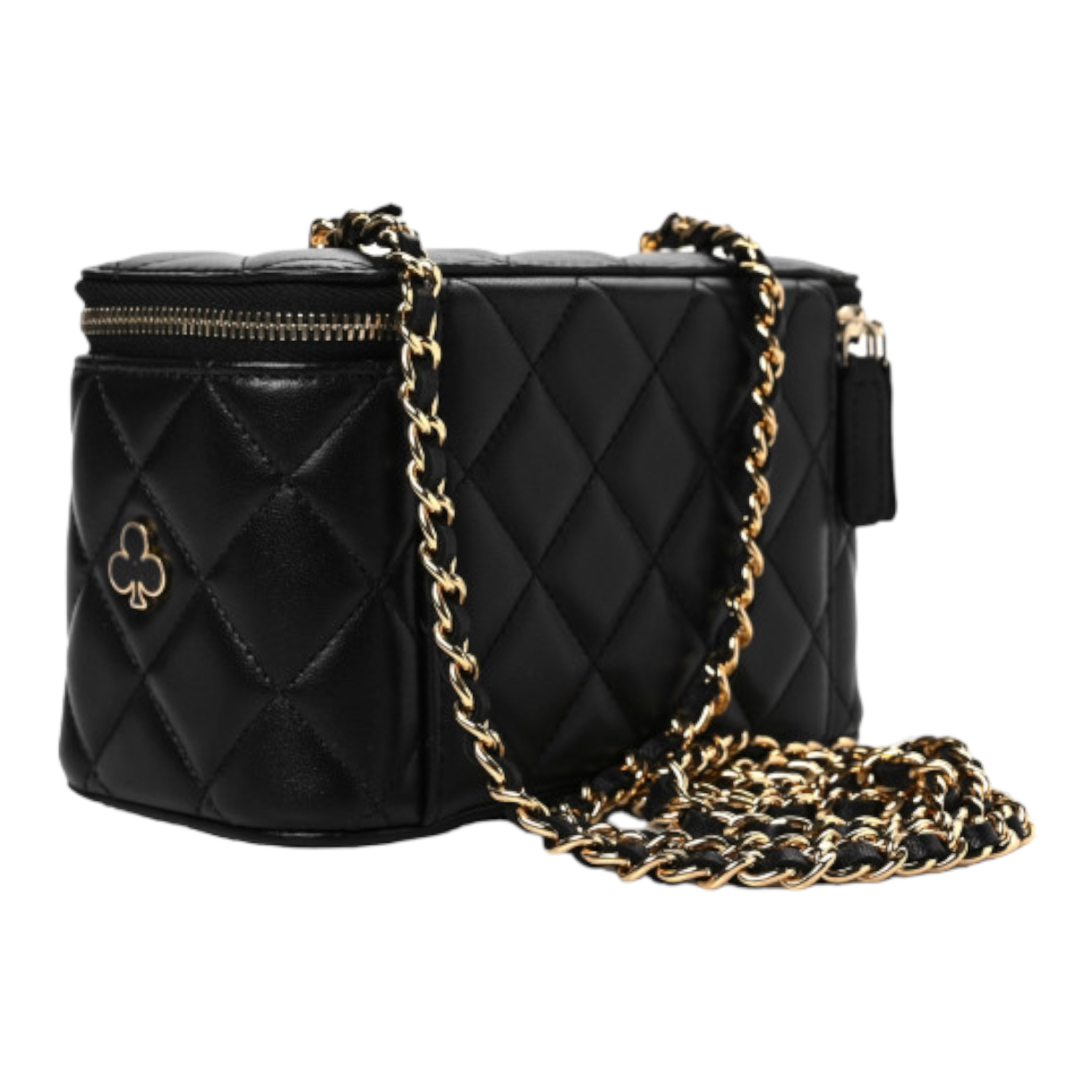 Chanel Lambskin Quilted Enamel Coco Casino Small Vanity Case With Chain Black