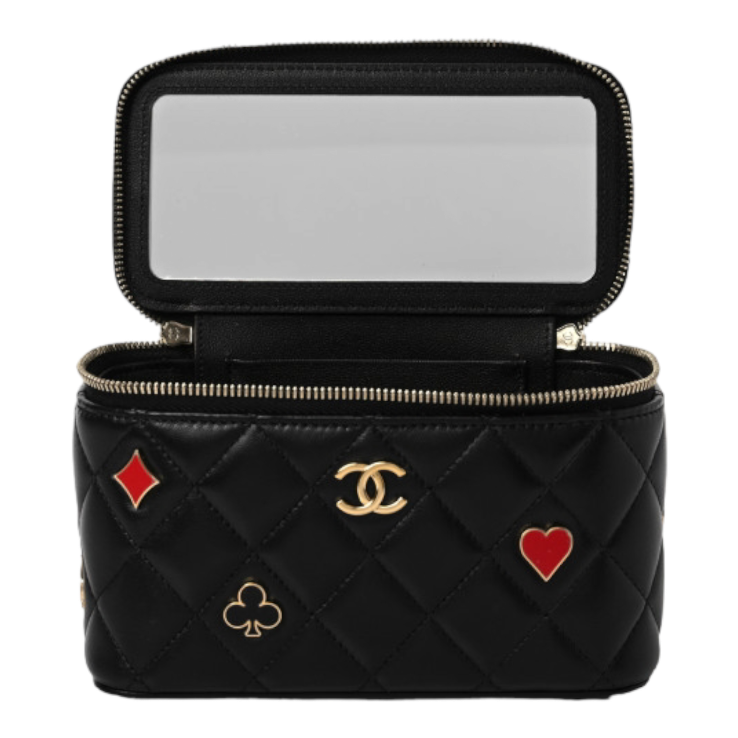 Chanel Lambskin Quilted Enamel Coco Casino Small Vanity Case With Chain Black