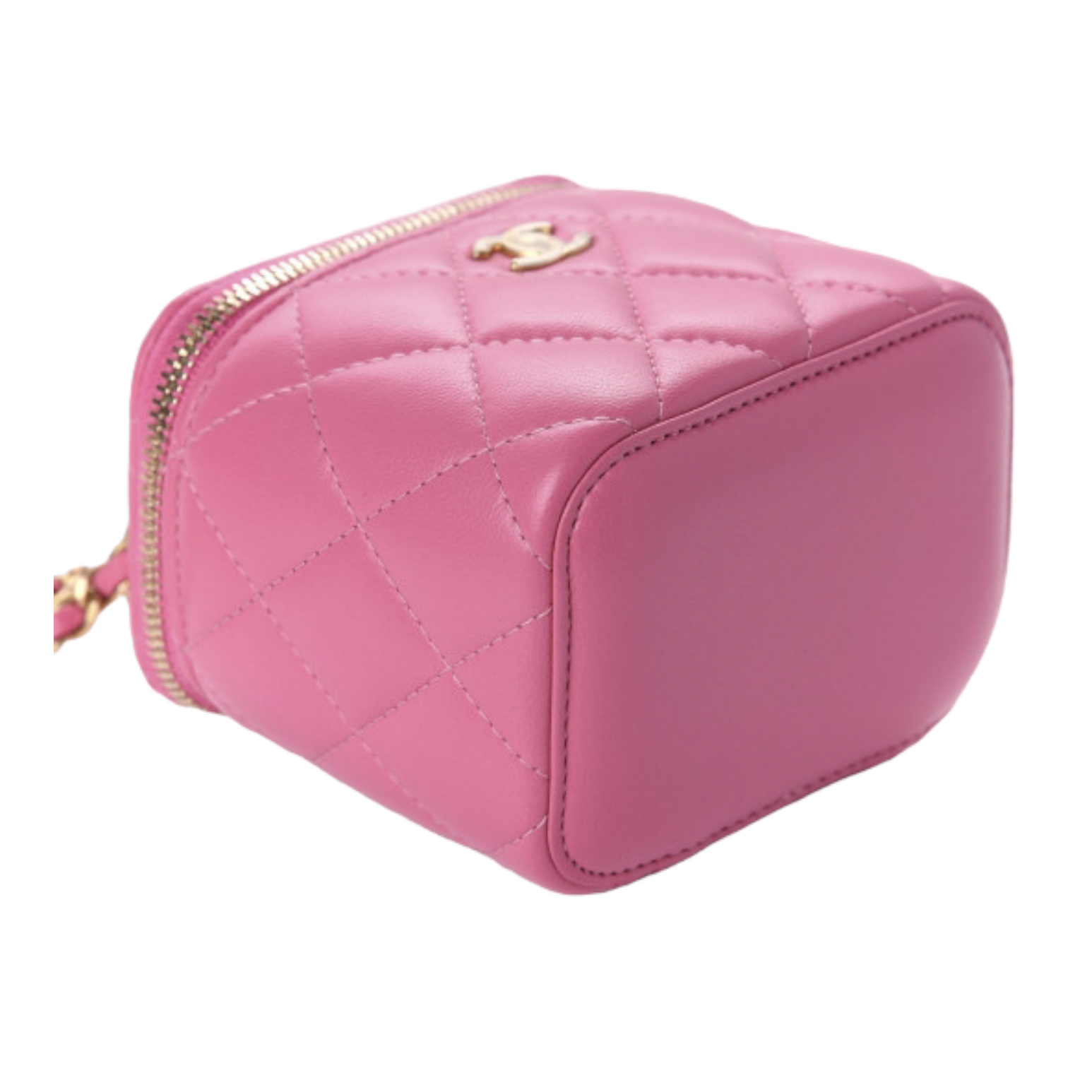 Chanel Lambskin Quilted Pearl Crush Mini Vanity Case With Chain Pink