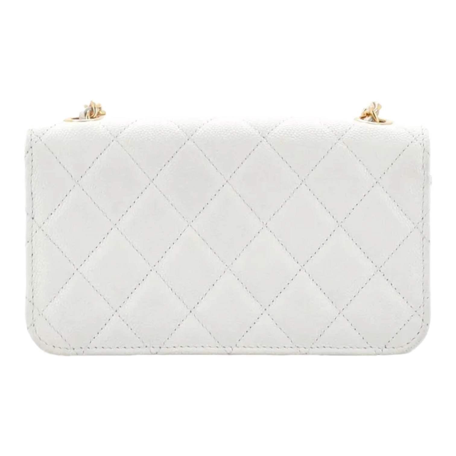 Chanel Coco Casino Flap Phone Holder with Chain Quilted Caviar White