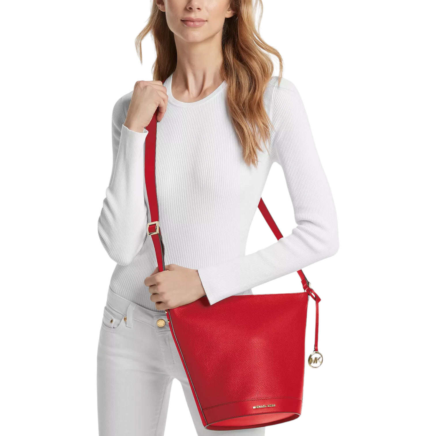 Michael Kors Townsend Medium Top-Zip Leather Bucket Messenger