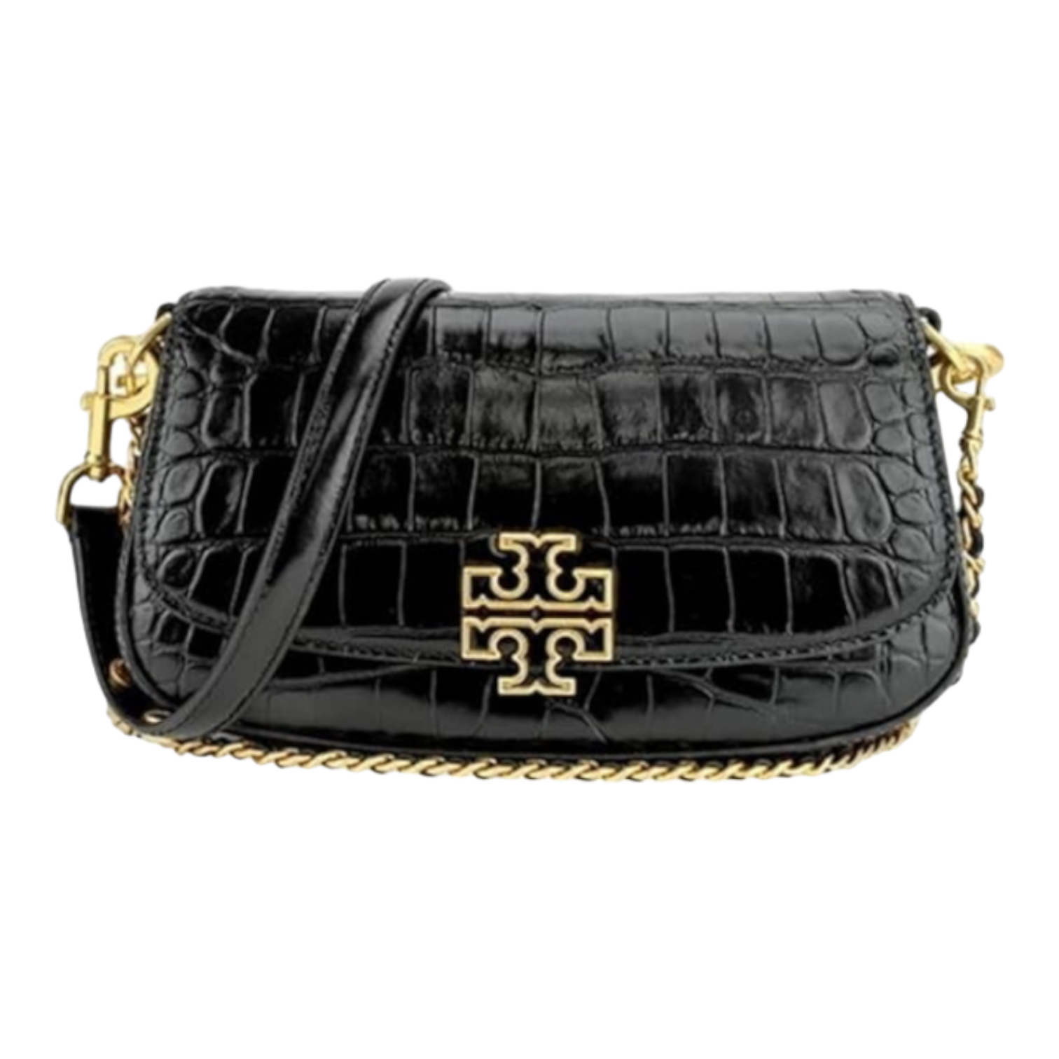 Tory Burch Britten Embossed Convertible Crossbody Bag Black