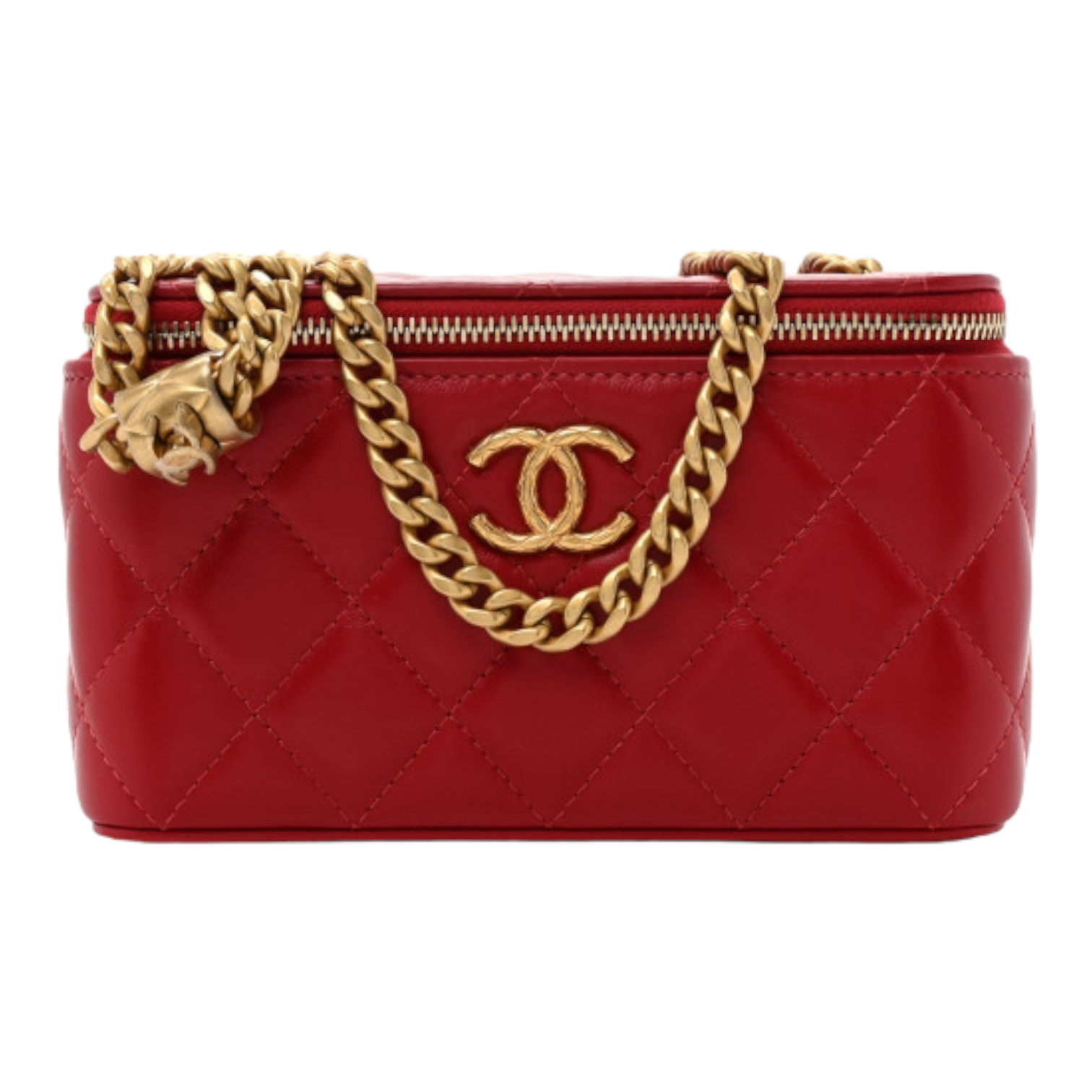 Chanel Lambskin Quilted Small Pillow Crush Vanity Case With Chain Red