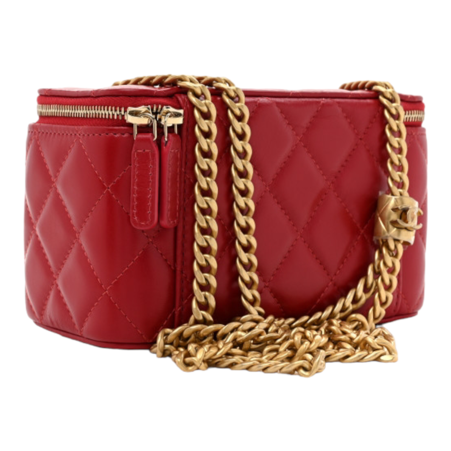 Chanel Lambskin Quilted Small Pillow Crush Vanity Case With Chain Red