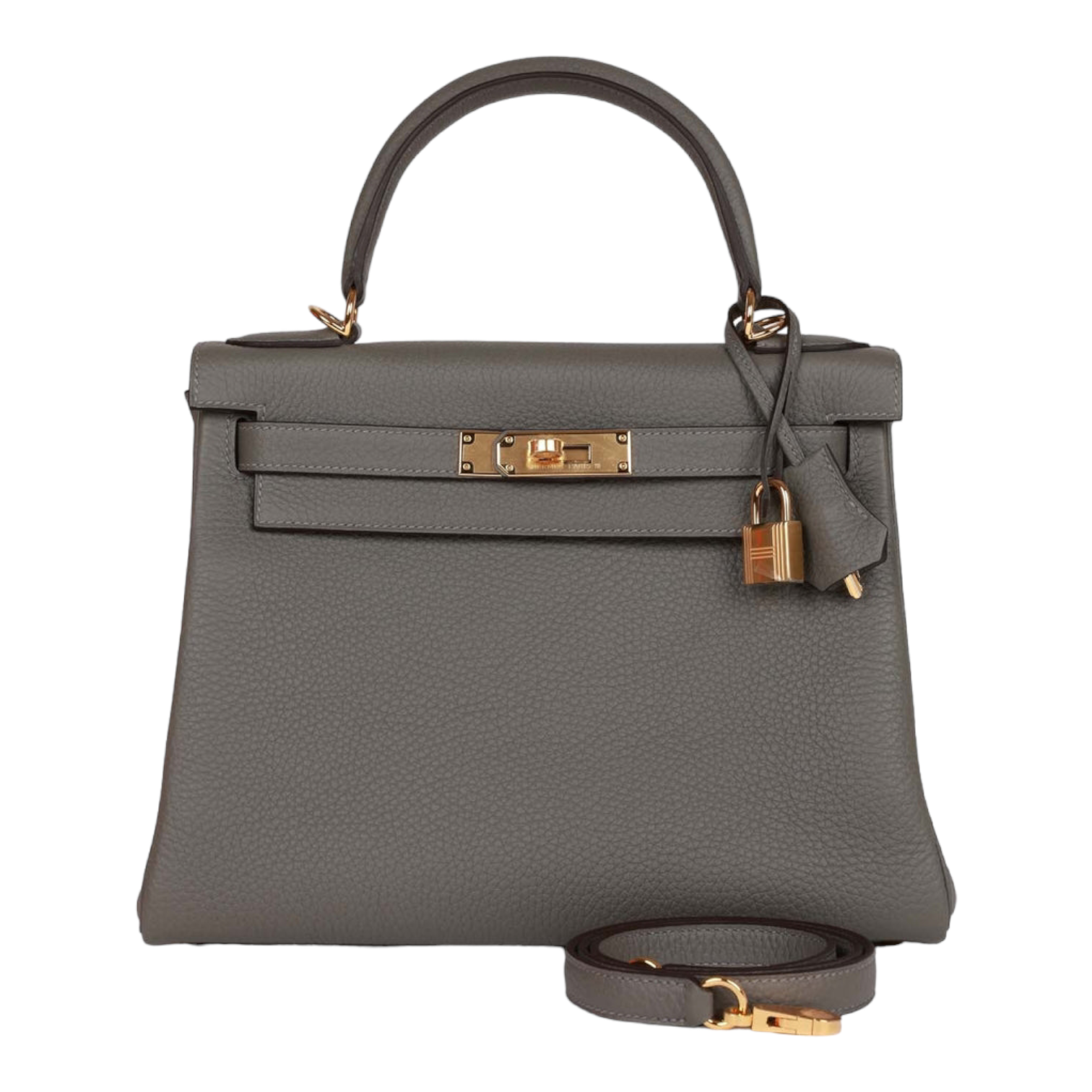 Hermes Kelly 28 Gris Meyer Clemence "Gold Hardware"