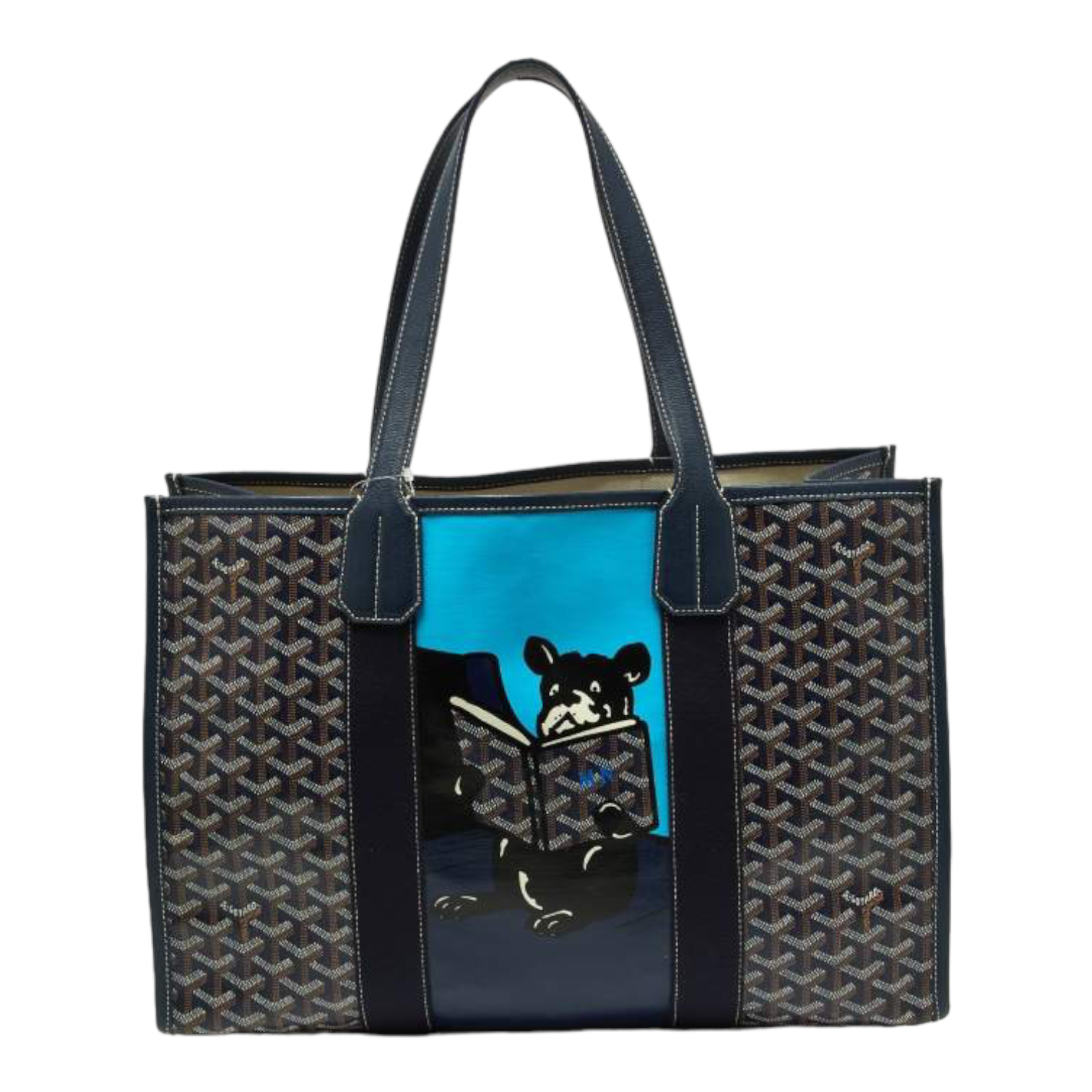 Goyard Blue Goyardine Coated Canvas and Leather Villette MM Tote