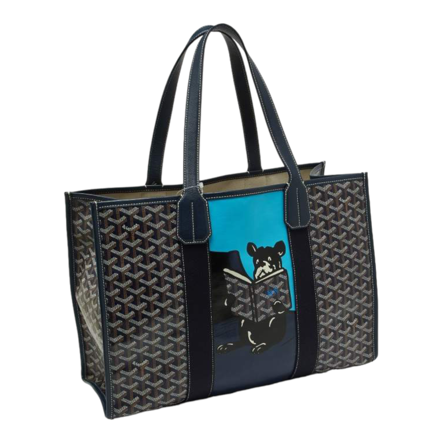 Goyard Blue Goyardine Coated Canvas and Leather Villette MM Tote