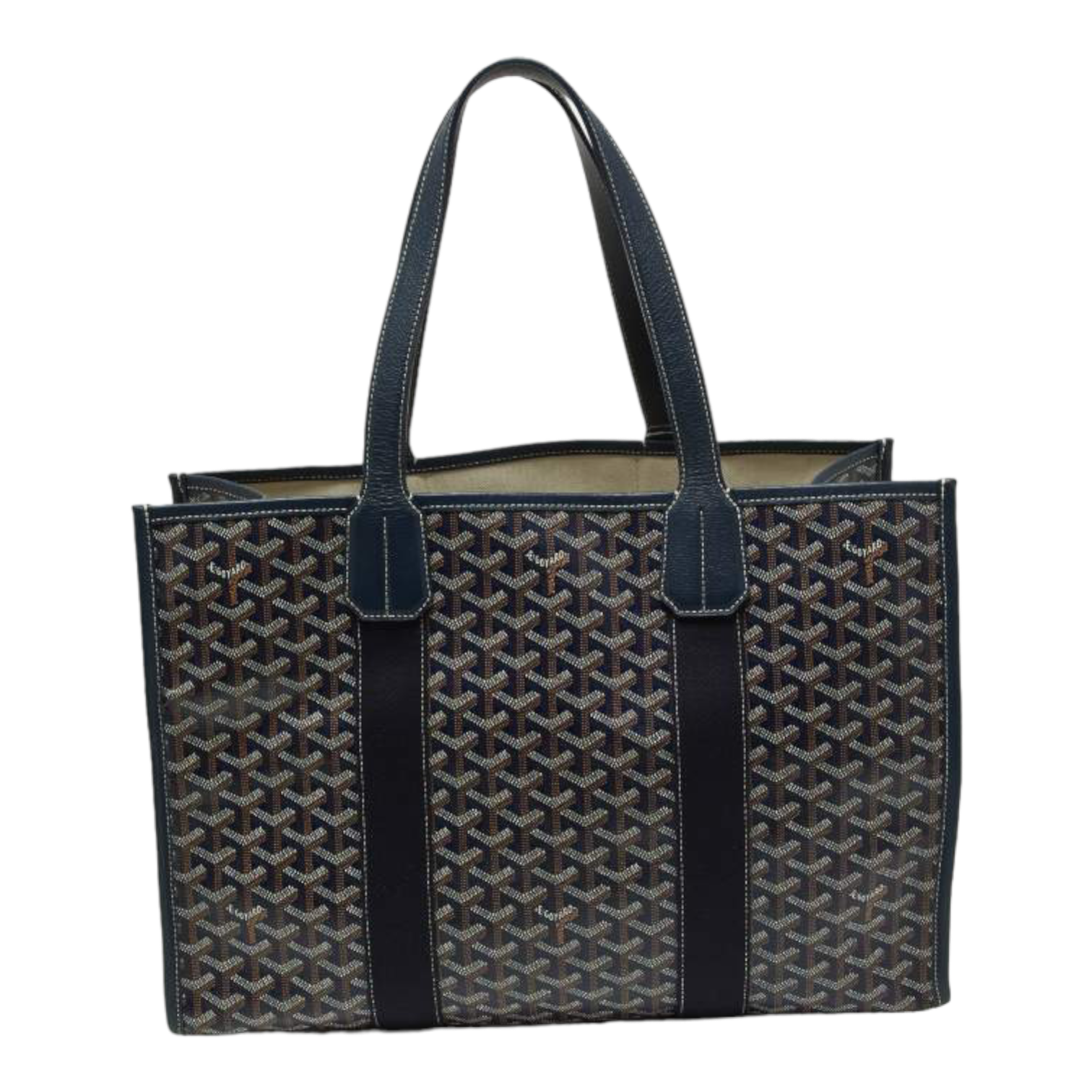 Goyard Blue Goyardine Coated Canvas and Leather Villette MM Tote