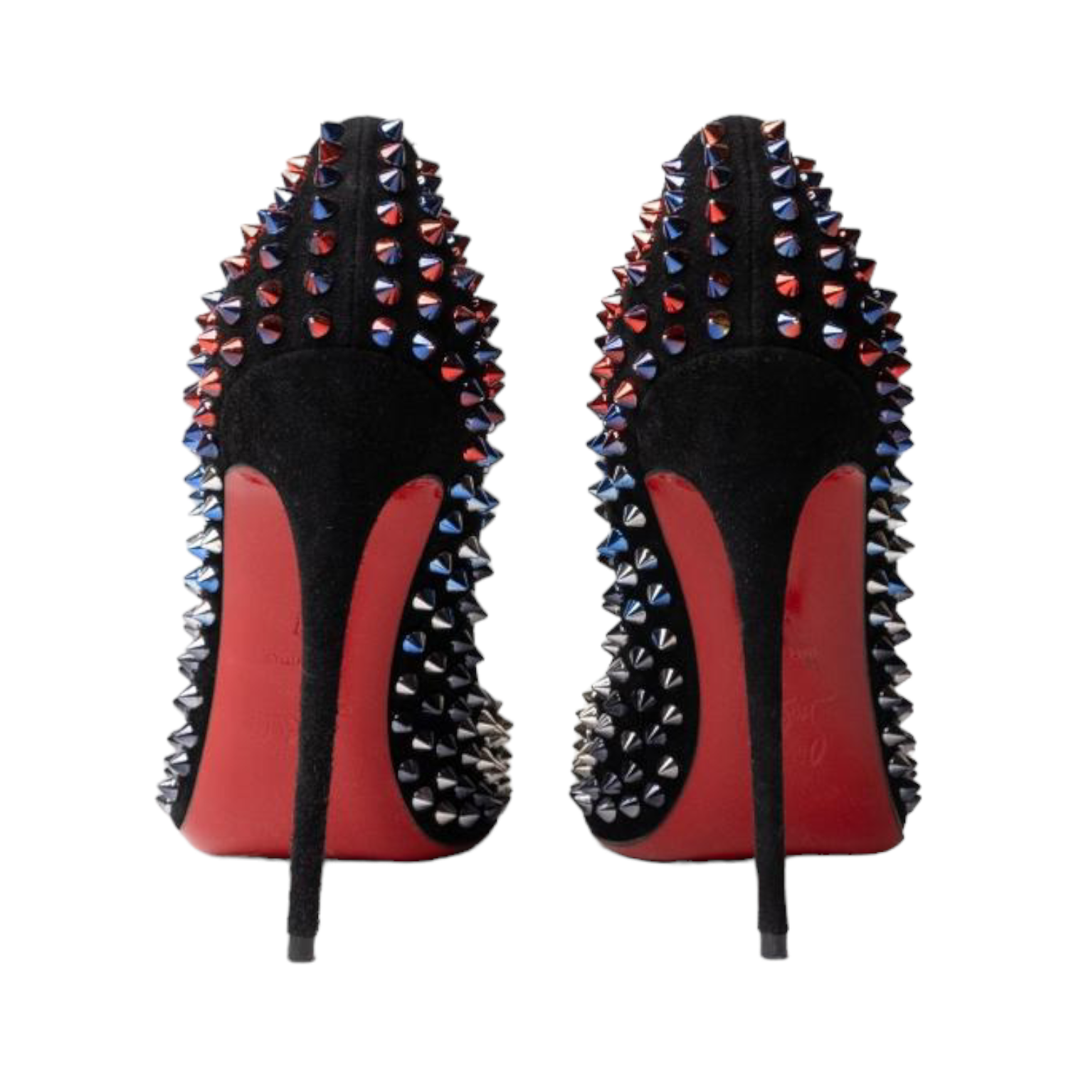 Christian Louboutin Black Suede Follies Spikes Pointed Toe Pumps