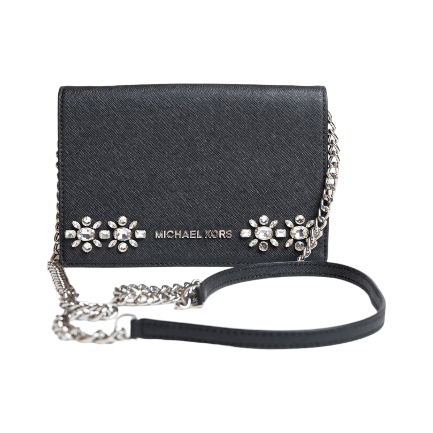 Michael Kors Black Saffiano Leather Embellished Crossbody Bag